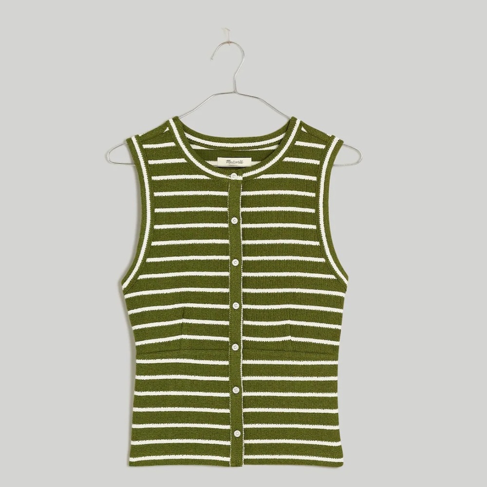 NWT Madewell Split Crewneck Cardigan Tank Green/ Ivory XXS